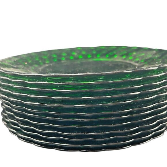 1950s Anchor Hocking Forest Green Bubble 9.25" Dinner Plate Made USA Set  of 4 - Picture 5 of 5